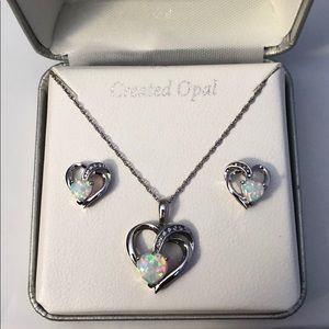 Sterling silver opal necklace and earring set